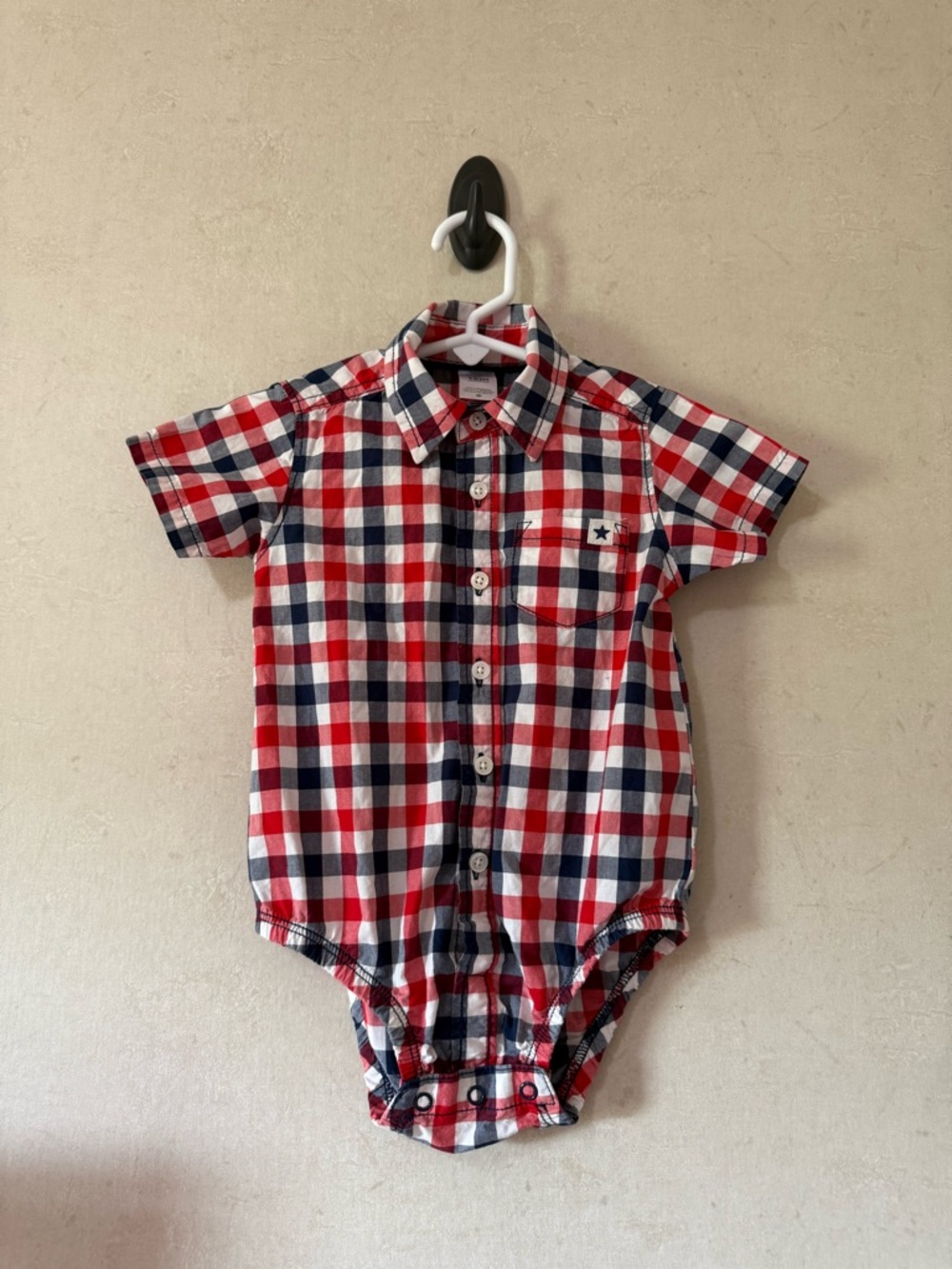 Carter’s 12M Red White Blue Plaid Button Front Romper